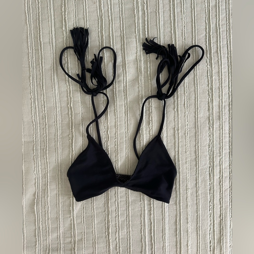 acacia swimwear Black Tassel Tie Triangle Bikini Top